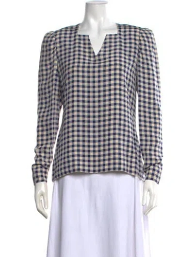 Pre-owned Carolina Herrera Vintage Silk Blouse In Blue