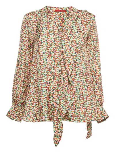 Pre-owned Carolina Herrera Vintage Silk Frill-detail Blouse In White