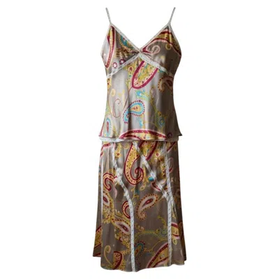 Pre-owned Carolina Herrera Vintage Silk Paisley Two-piece Set - Camisole & Skirt - 2000s In Brown