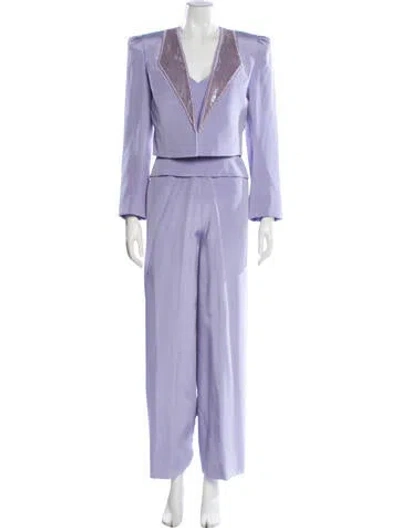 Pre-owned Carolina Herrera Vintage Silk Pantsuit In Purple