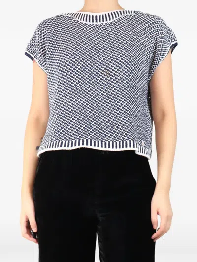 Pre-owned Carolina Herrera Vintage Sleeveless Knit Blouse In Blue