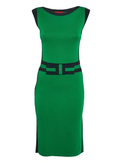 Pre-owned Carolina Herrera Vintage Sleeveless Knitted Mini Dress In Green