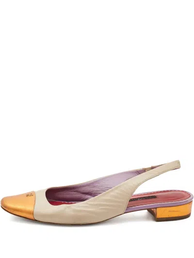 Pre-owned Carolina Herrera Vintage Slingback Flat Pumps In Neutral