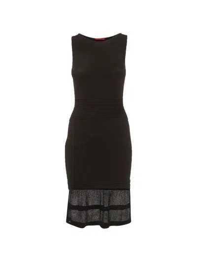 Pre-owned Carolina Herrera Vintage Stretch Knit Midi Dress In Black
