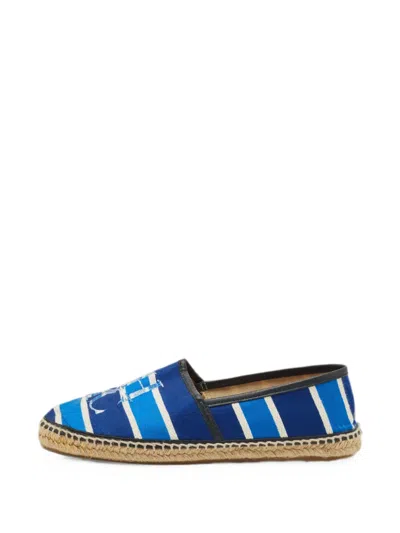 Pre-owned Carolina Herrera Vintage Striped Logo-embroidered Espadrilles In Blue