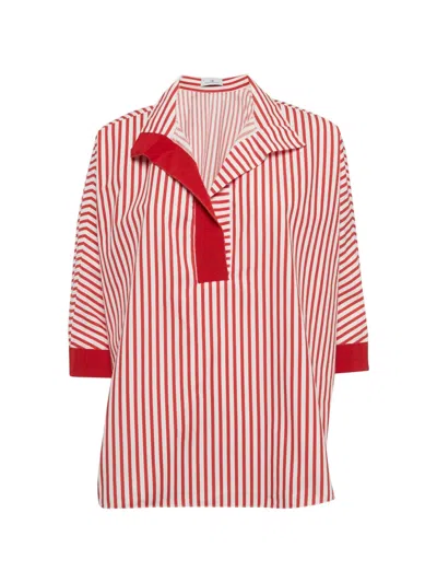 Pre-owned Carolina Herrera Vintage Striped Oversized Top In Red