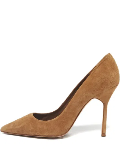 Pre-owned Carolina Herrera Vintage Suede Pointed-toe Pumps In Brown