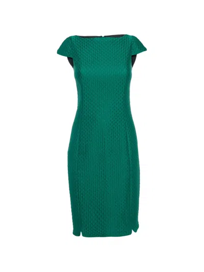 Pre-owned Carolina Herrera Vintage Textured Cap-sleeve Midi Dress In Green