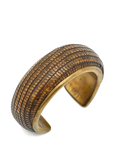 Pre-owned Carolina Herrera Vintage Textured Leather Cuff Bracelet In Gold