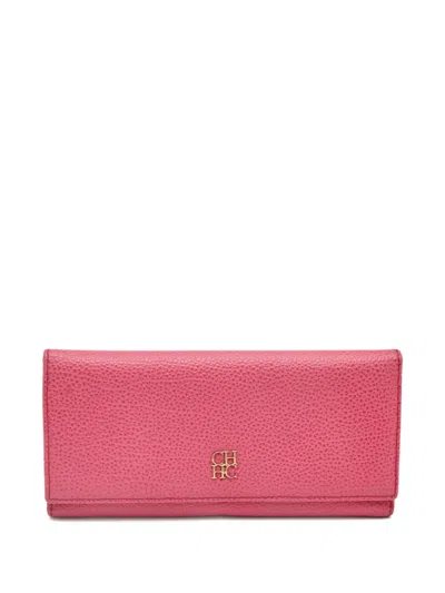 Pre-owned Carolina Herrera Vintage Tri-fold Leather Wallet In Pink
