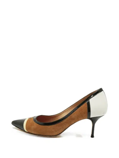 Pre-owned Carolina Herrera Vintage Tricolour Suede Pumps In Brown