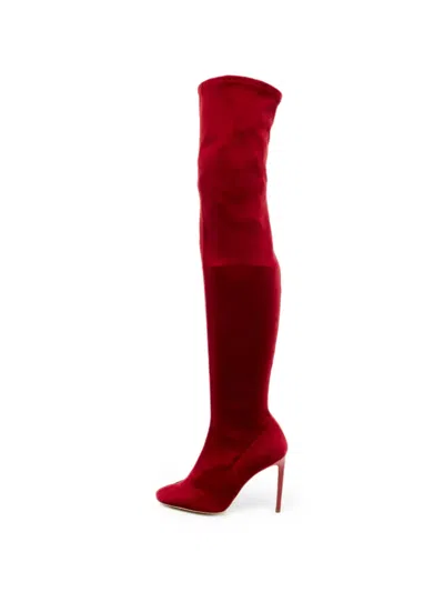 Pre-owned Carolina Herrera Vintage Velvet Over-the-knee Boots In Red