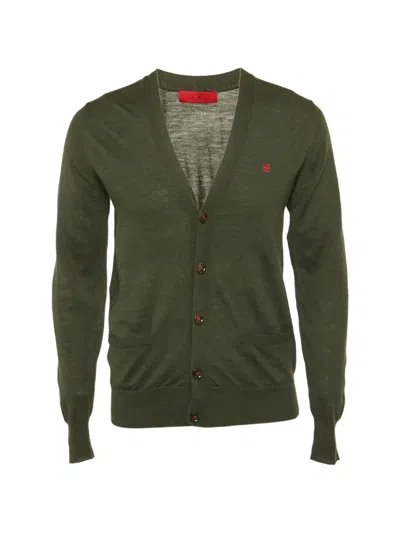 Pre-owned Carolina Herrera Vintage V-neck Button-front Cardigan In Green