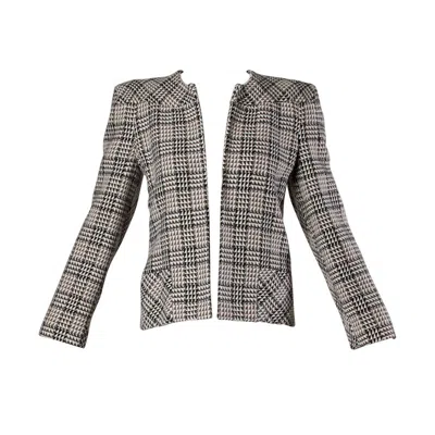 Pre-owned Carolina Herrera Vintage Wool Blazer Jacket With Bold Shoulders In Gray