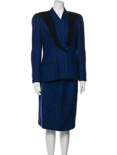 Pre-owned Carolina Herrera Vintage Wool Skirt Suit In Blue