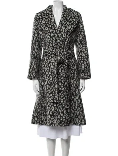 Pre-owned Carolina Herrera Virgin Wool Animal Print Coat In Black