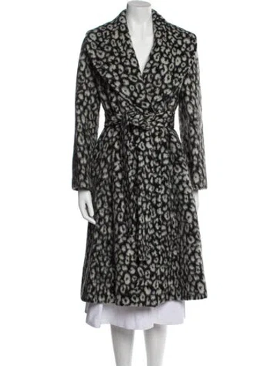 Pre-owned Carolina Herrera Virgin Wool Animal Print Faux Fur Coat W/ Tags In Black