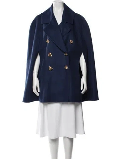 Pre-owned Carolina Herrera Virgin Wool Cape W/ Tags In Blue