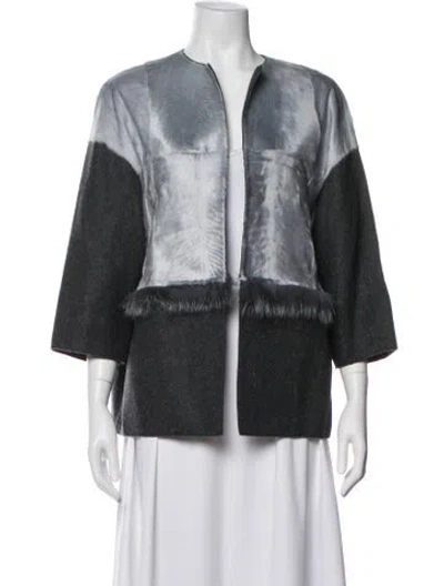 Pre-owned Carolina Herrera Virgin Wool Colorblock Pattern Jacket In Blue
