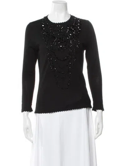 Pre-owned Carolina Herrera Virgin Wool Crew Neck Sweater In Black