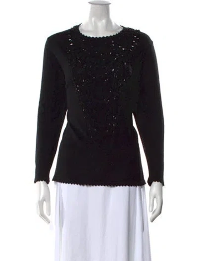 Pre-owned Carolina Herrera Virgin Wool Crew Neck Sweater In Black