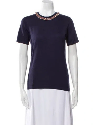 Pre-owned Carolina Herrera Virgin Wool Crew Neck Sweater In Blue