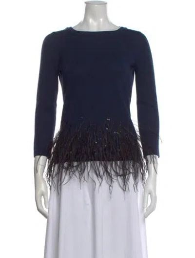 Pre-owned Carolina Herrera Virgin Wool Crew Neck Sweater In Blue