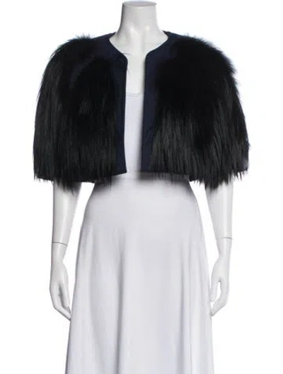 Pre-owned Carolina Herrera Virgin Wool Faux Fur Jacket In Black