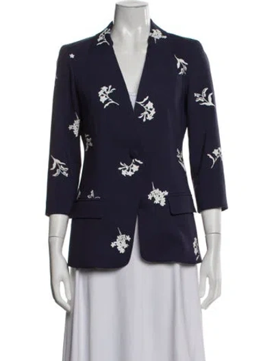 Pre-owned Carolina Herrera Virgin Wool Floral Print Blazer In Purple