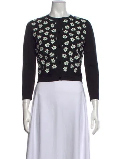Pre-owned Carolina Herrera Virgin Wool Floral Print Sweater In Blue