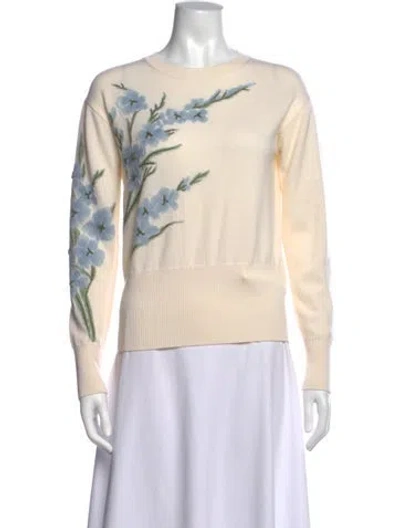 Pre-owned Carolina Herrera Virgin Wool Floral Print Sweater In Neutrals