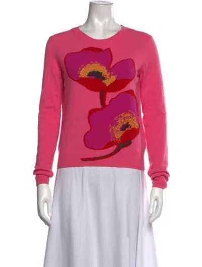 Pre-owned Carolina Herrera Virgin Wool Floral Print Sweater In Pink