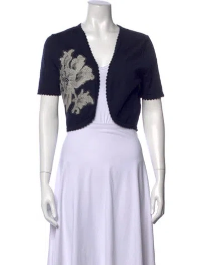 Pre-owned Carolina Herrera Virgin Wool Floral Print Sweater In Purple