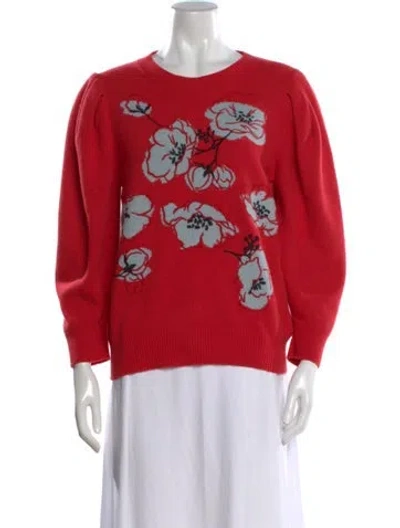 Pre-owned Carolina Herrera Virgin Wool Floral Print Sweater In Red
