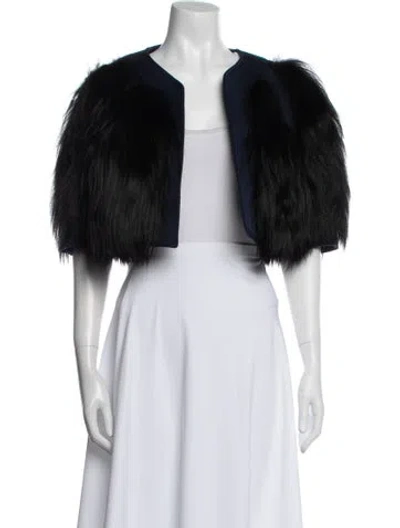 Pre-owned Carolina Herrera Virgin Wool Fur Jacket In Blue