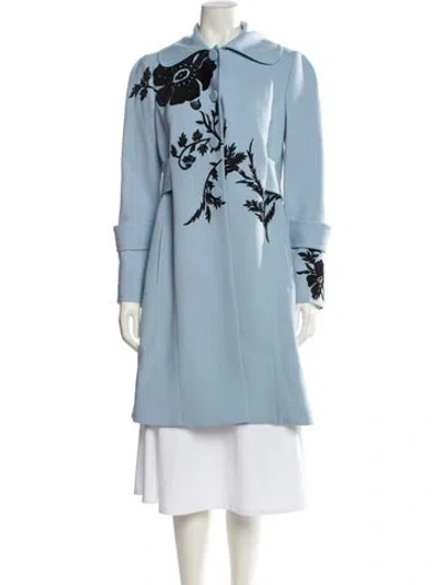 Pre-owned Carolina Herrera Virgin Wool Graphic Print Coat In Blue
