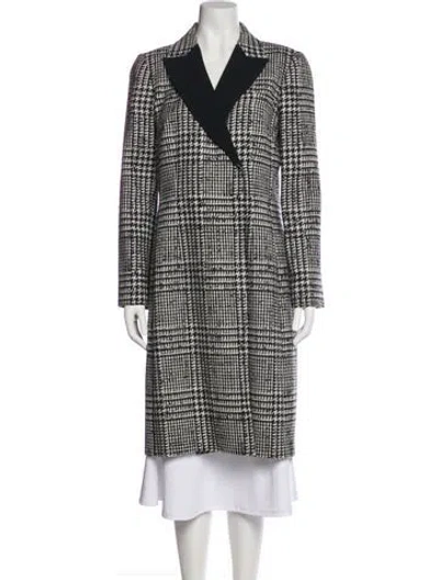 Pre-owned Carolina Herrera Virgin Wool Houndstooth Print Coat In Black