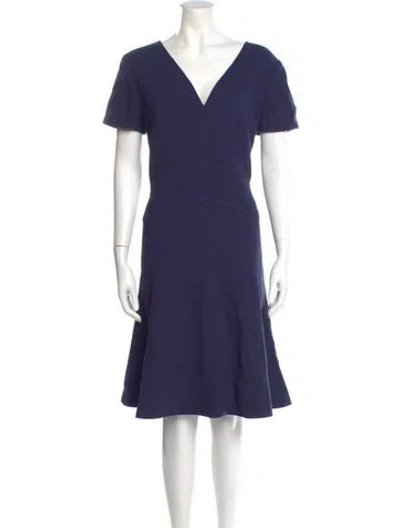 Pre-owned Carolina Herrera Virgin Wool Knee-length Dress In Blue