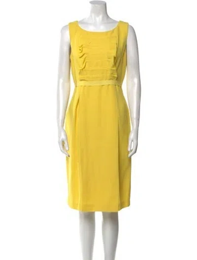 Pre-owned Carolina Herrera Virgin Wool Knee-length Dress In Yellow