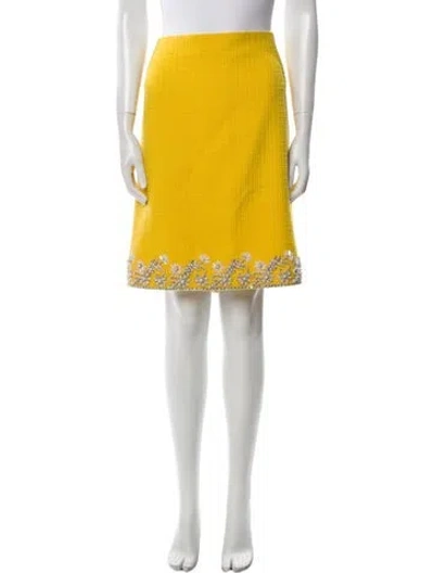 Pre-owned Carolina Herrera Virgin Wool Knee-length Skirt In Yellow