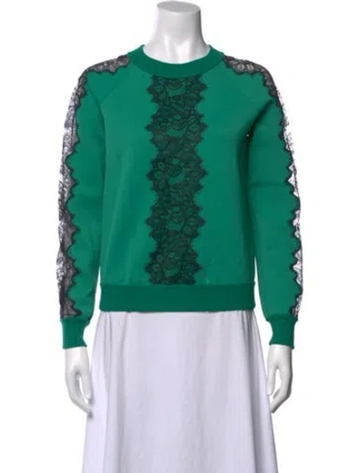 Pre-owned Carolina Herrera Virgin Wool Lace Pattern Sweatshirt In Green