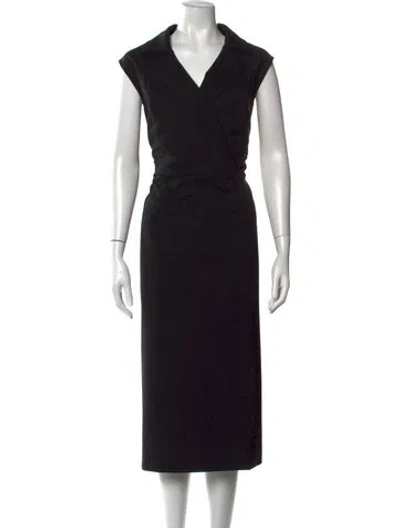 Pre-owned Carolina Herrera Virgin Wool Long Dress In Black