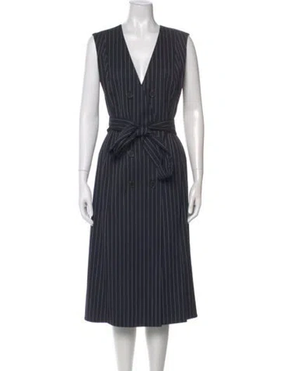 Pre-owned Carolina Herrera Virgin Wool Midi Length Dress In Blue