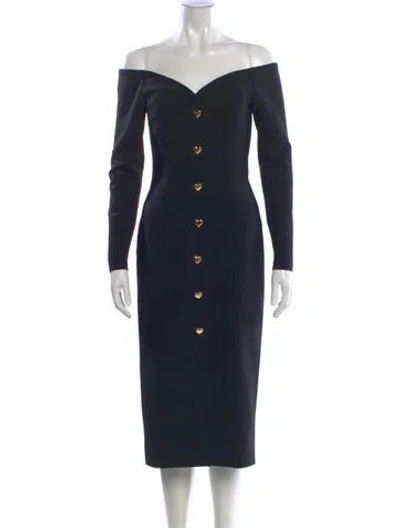 Pre-owned Carolina Herrera Virgin Wool Midi Length Dress In Blue