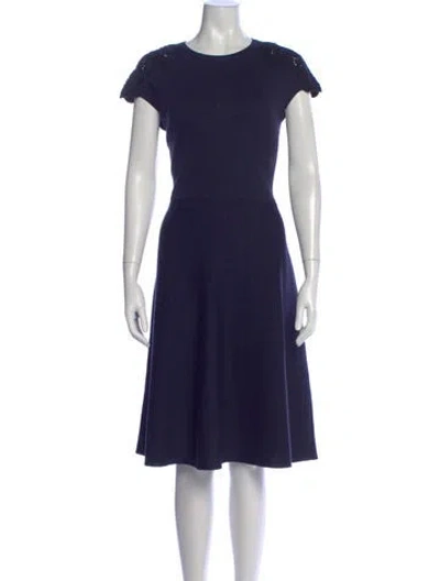 Pre-owned Carolina Herrera Virgin Wool Midi Length Dress In Blue