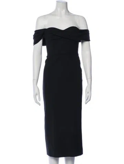 Pre-owned Carolina Herrera Virgin Wool Midi Length Dress In Blue