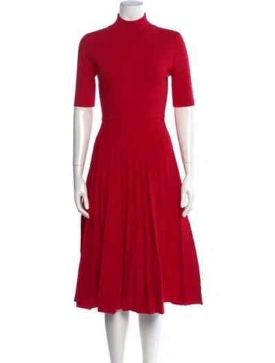 Pre-owned Carolina Herrera Virgin Wool Midi Length Dress In Red