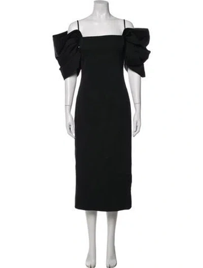 Pre-owned Carolina Herrera Virgin Wool Midi Length Dress W/ Tags In Black