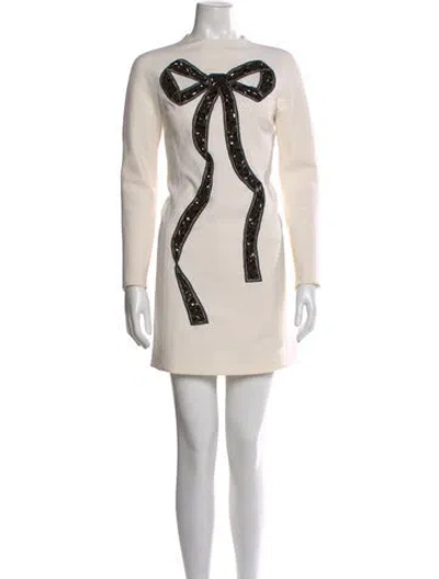 Pre-owned Carolina Herrera Virgin Wool Mini Dress In Neutral