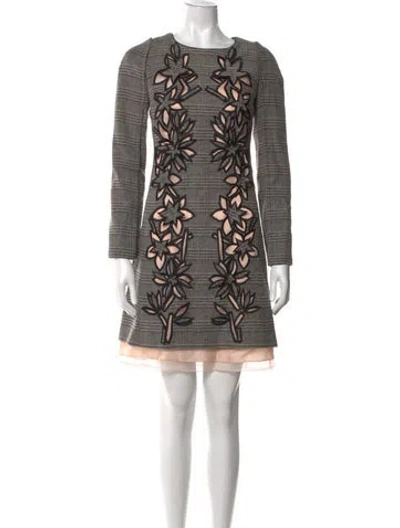 Pre-owned Carolina Herrera Virgin Wool Mini Dress In Neutrals